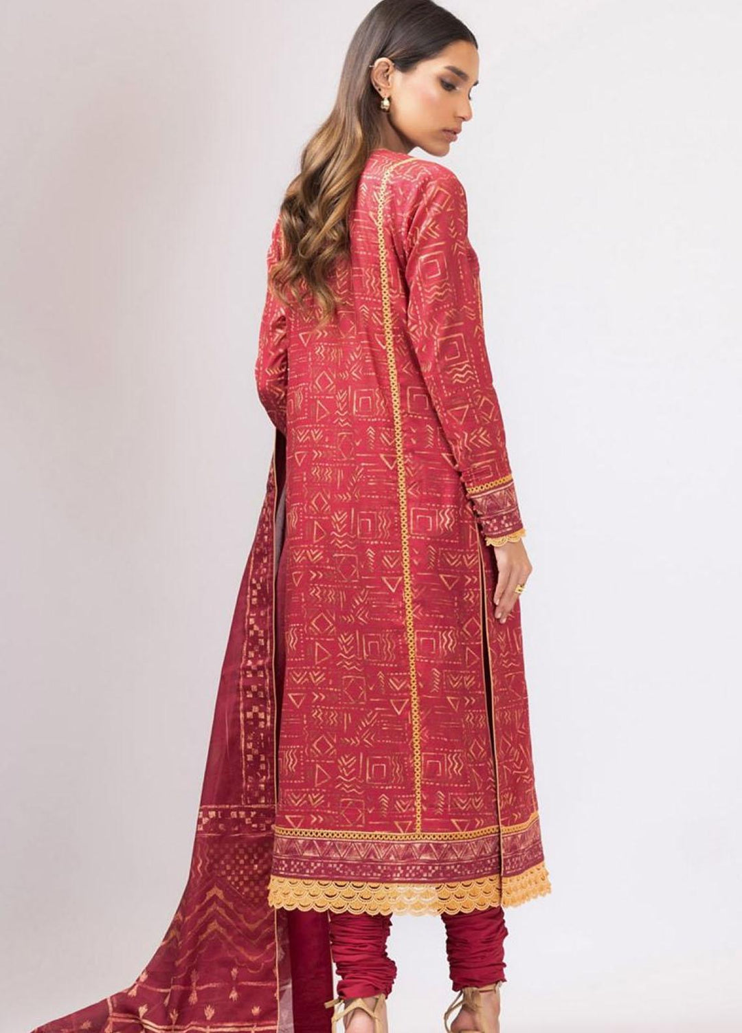 Al Karam Printed Lawn Suits Unstitched 3 Piece AK22S SS-36.1-22 Red - Summer Collection