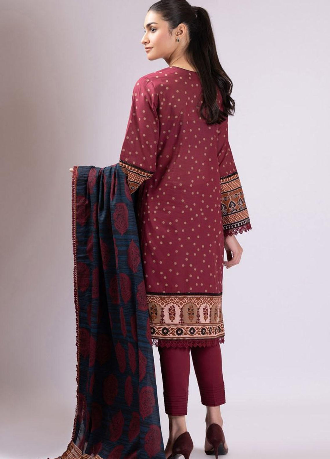 Al Karam Embroidered Lawn Suits Unstitched 2 Piece AK22S SS-39-22 Maroon - Summer Collection