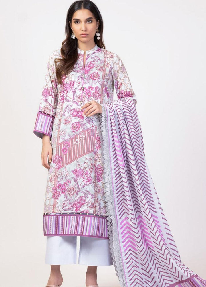 Al Karam Printed Lawn Suits Unstitched 3 Piece AK22S SS-40.1-22 Pink - Summer Collection