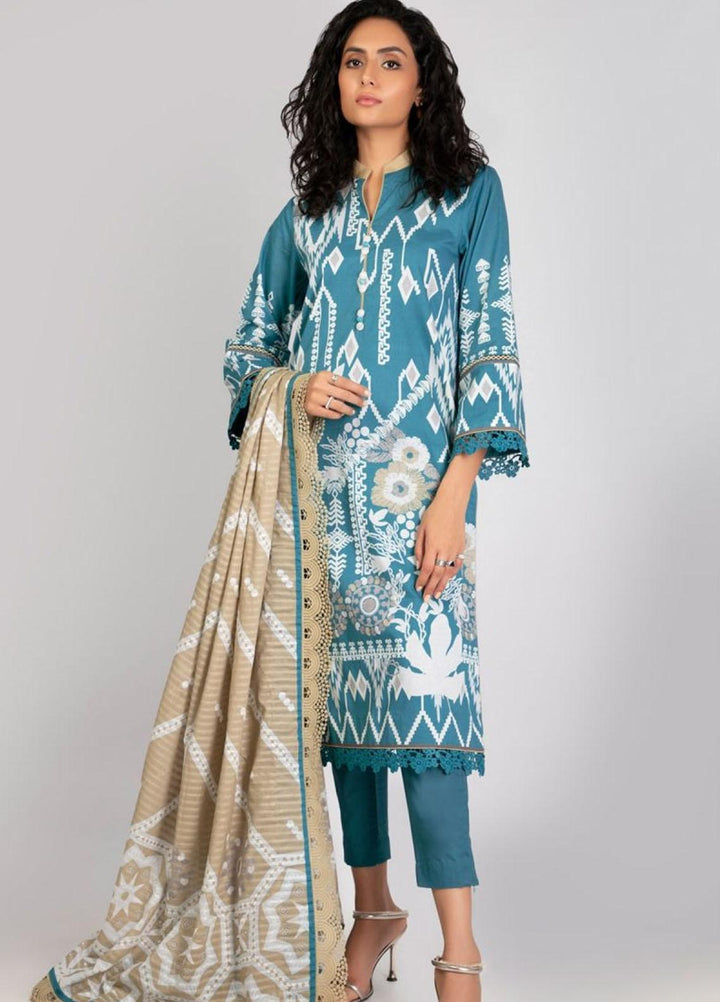 Al Karam Printed Lawn Suits Unstitched 2 Piece AK22S SS-41-22 Teal - Summer Collection
