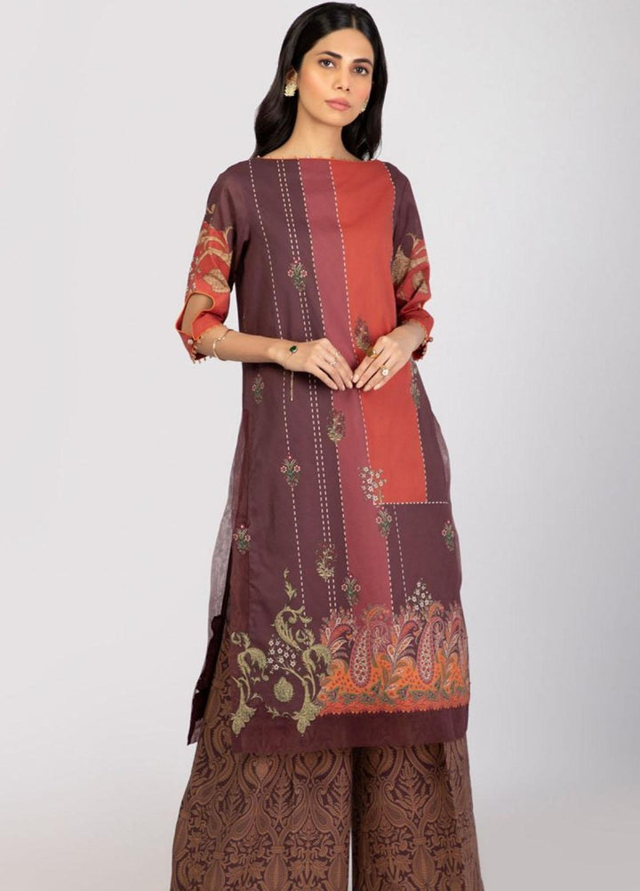 Al Karam Printed Lawn Suits Unstitched 2 Piece AK22S SS-42.1-22 Maroon - Summer Collection