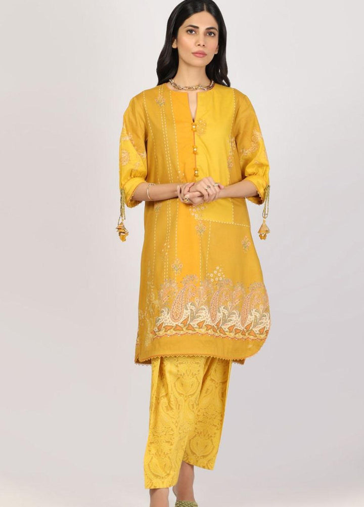 Al Karam Printed Lawn Suits Unstitched 2 Piece AK22S SS-42.1-22 Mustard - Summer Collection