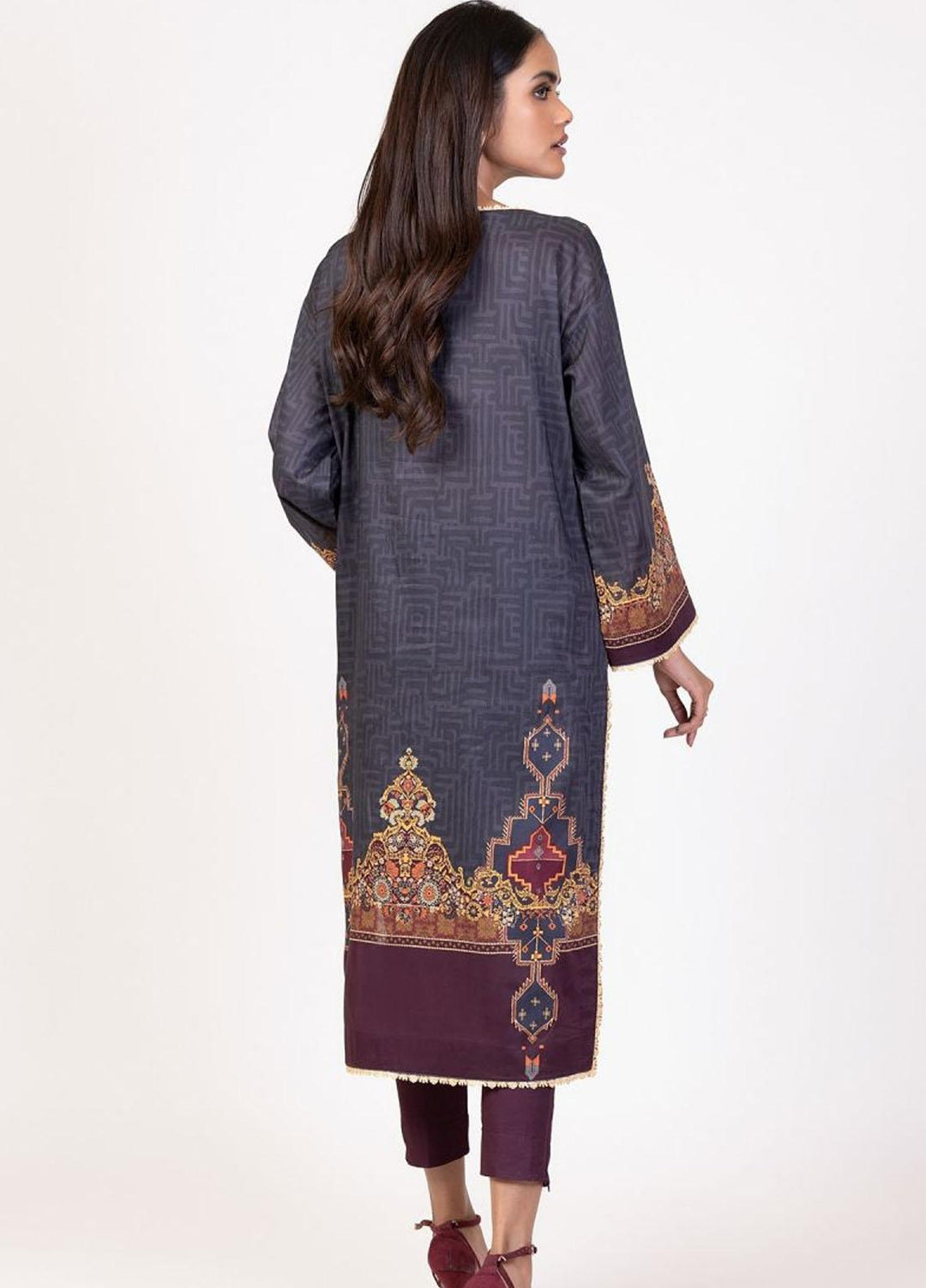 Al Karam Printed Lawn Suits Unstitched 2 Piece AK22S SS-43.1-22 Charcoal - Summer Collection