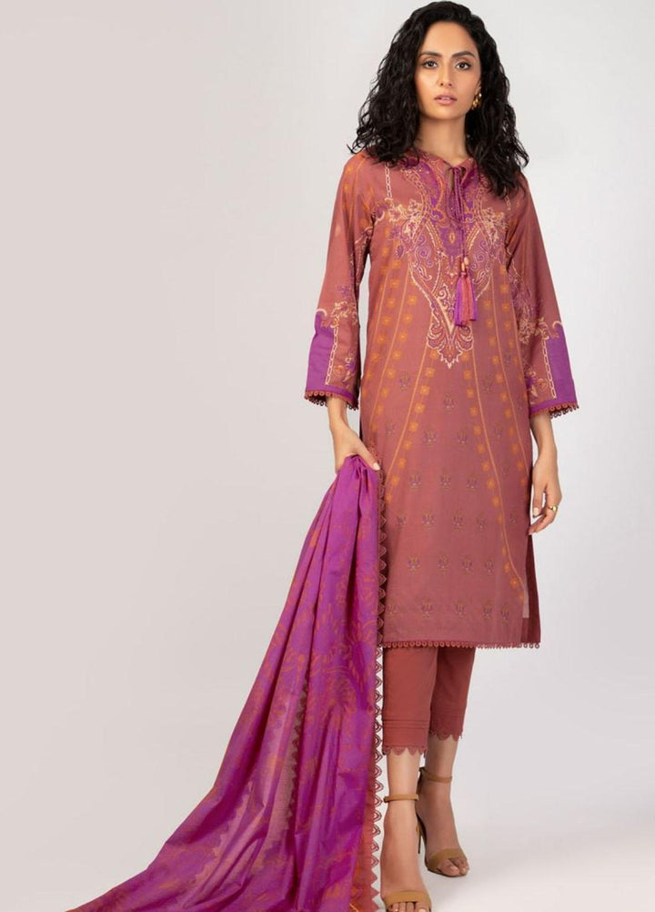 Al Karam Printed Lawn Suits Unstitched 2 Piece AK22S SS-45-22 Rust - Summer Collection