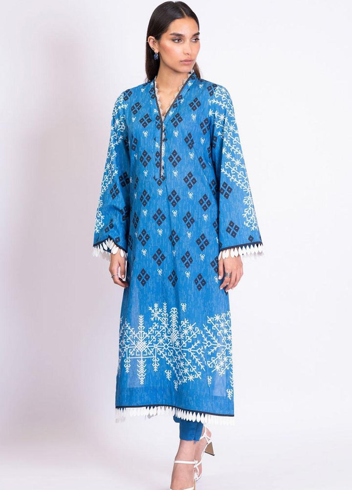 Al Karam Printed Lawn Suits Unstitched 2 Piece AK22S SS-45.1-22 Blue - Summer Collection