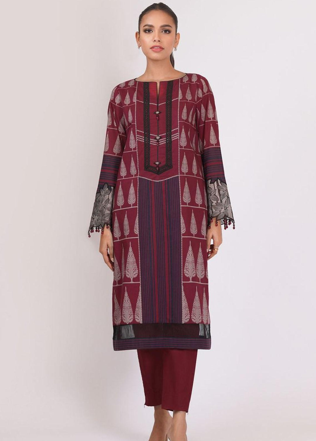 Al Karam Embroidered Lawn Suits Unstitched 2 Piece AK22S SS-47-22 Red - Summer Collection