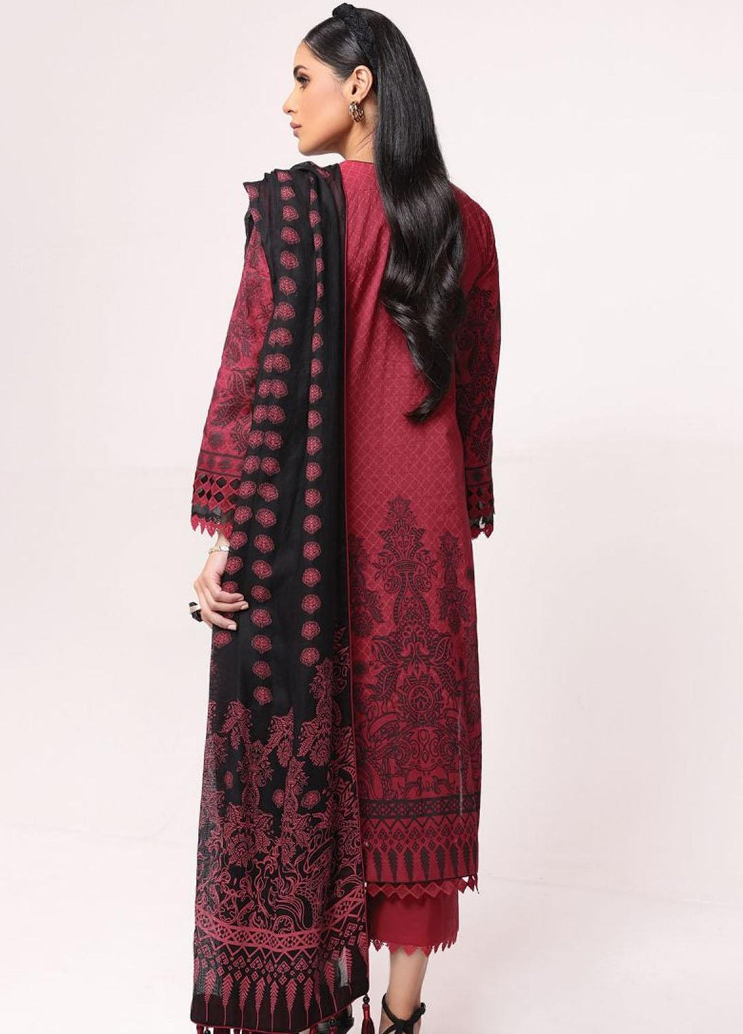 Al Karam Embroidered Lawn Suits Unstitched 2 Piece AK22S SS-49.1-22 Maroon - Summer Collection