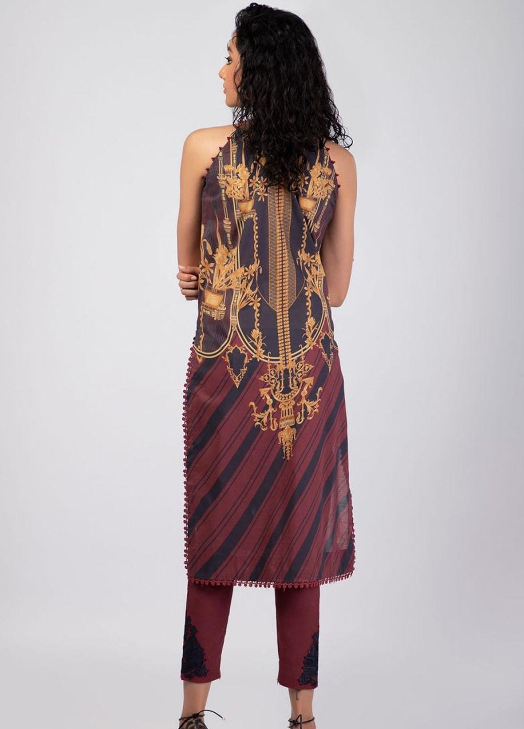 Al Karam Embroidered Lawn Suits Unstitched 2 Piece AK22S SS-52-22 Maroon - Summer Collection