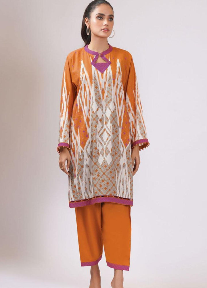 Al Karam Printed Lawn Suits Unstitched 2 Piece AK22S SS-54-22 Orange - Summer Collection
