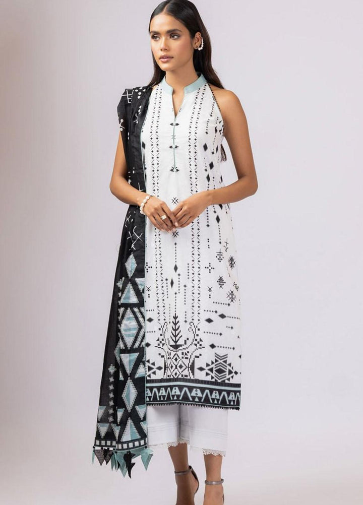 Al Karam Printed Lawn Suits Unstitched 2 Piece AK22S SS-54.1-22 White - Summer Collection