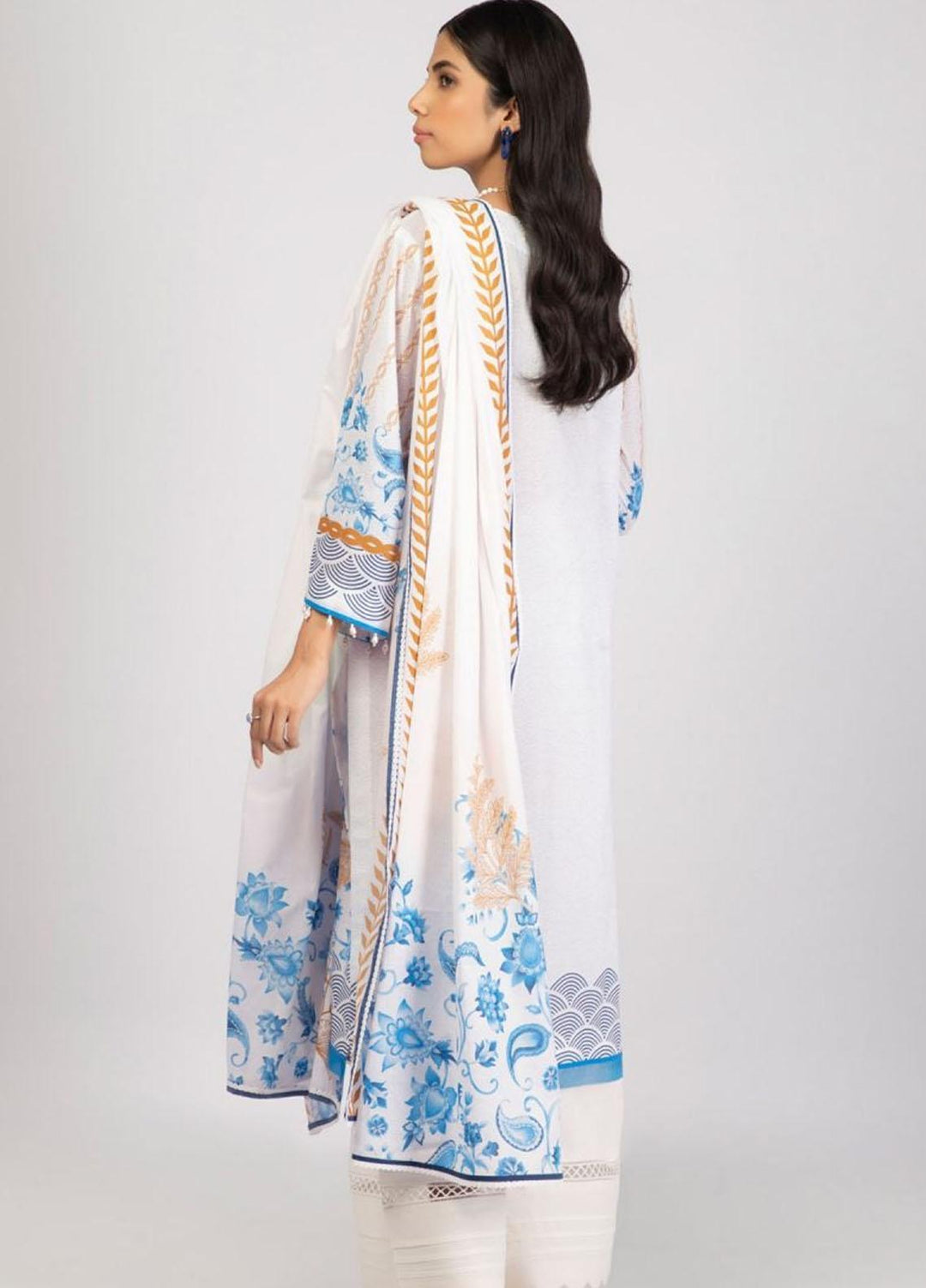 Al Karam Printed Lawn Suits Unstitched 2 Piece AK22S SS-55.1-22 White - Summer Collection