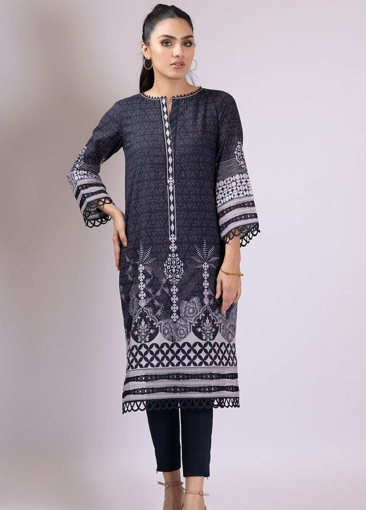 Al Karam Printed Lawn  Unstitched Kurti AK22S SS-56-22 Black - Summer Collection