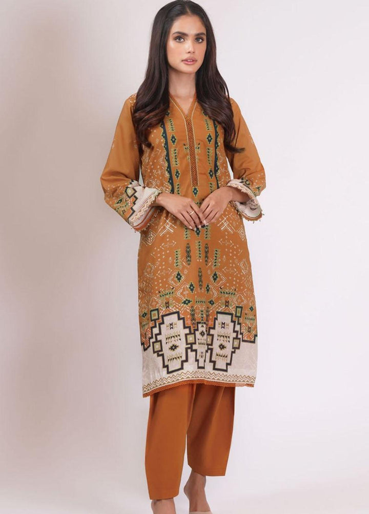 Al Karam Printed Lawn  Unstitched Kurti AK22S SS-57.1-22 Brown - Summer Collection