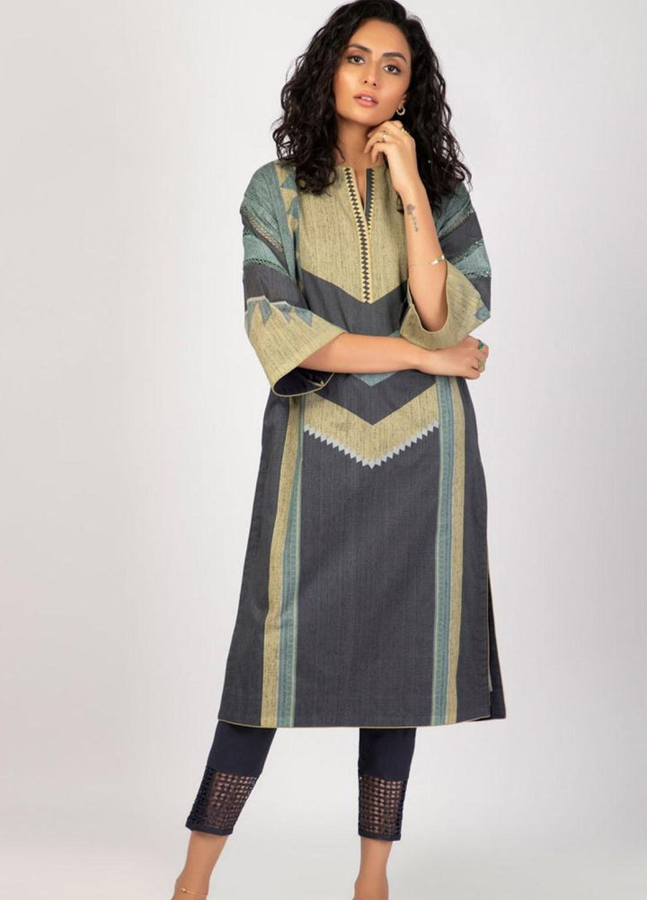 Al Karam Printed Lawn  Unstitched Kurti AK22S SS-58-22 Grey - Summer Collection
