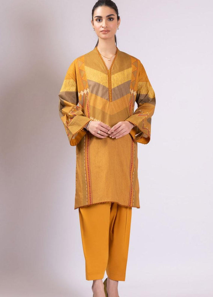 Al Karam Printed Lawn  Unstitched Kurti AK22S SS-58-22 Mustard - Summer Collection
