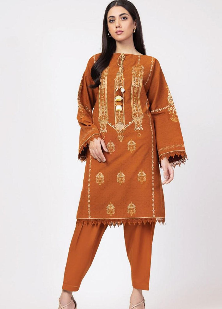 Al Karam Embroidered Dobby  Unstitched Kurti AK22S SS-58.1-22 Rust - Summer Collection