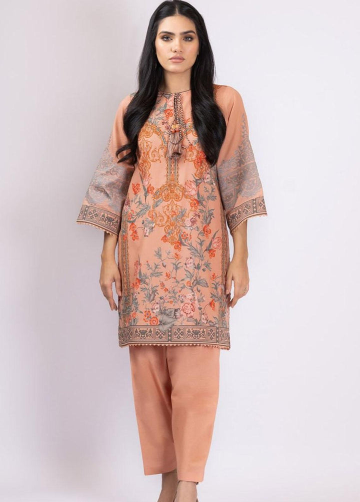Al Karam Embroidered Lawn  Unstitched Kurti AK22S SS-59.1-22 Orange - Summer Collection