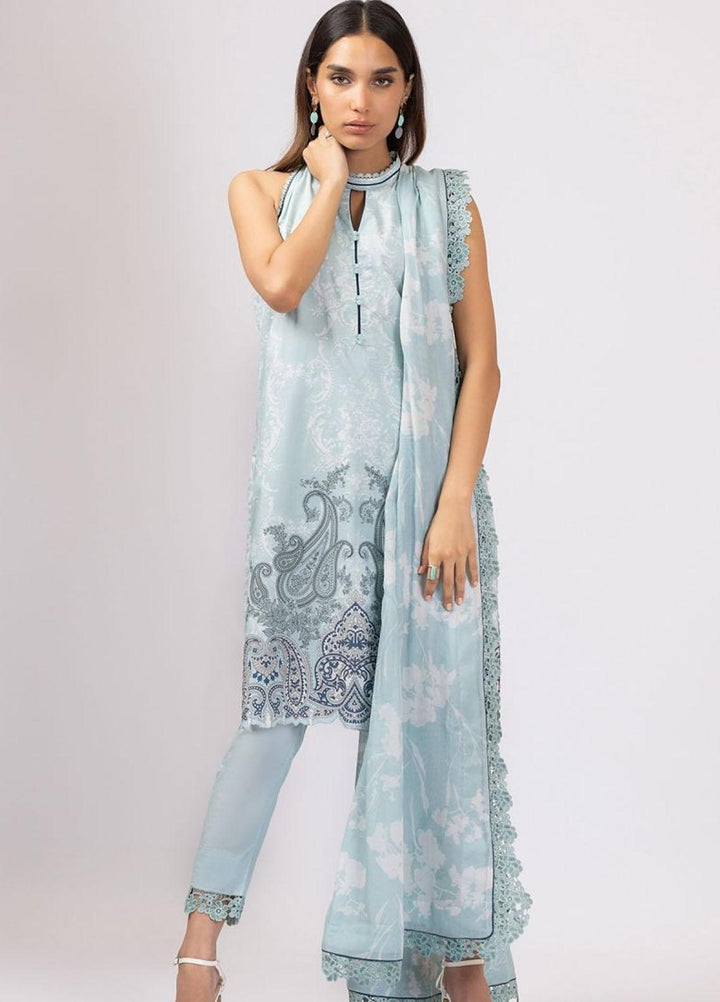 Al Karam Printed Lawn Suits Unstitched 3 Piece AK22S SS-6.1-22 Blue - Summer Collection