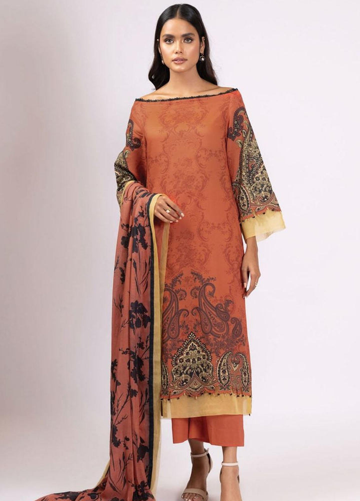 Al Karam Printed Lawn Suits Unstitched 3 Piece AK22S SS-6.1-22 Orange - Summer Collection