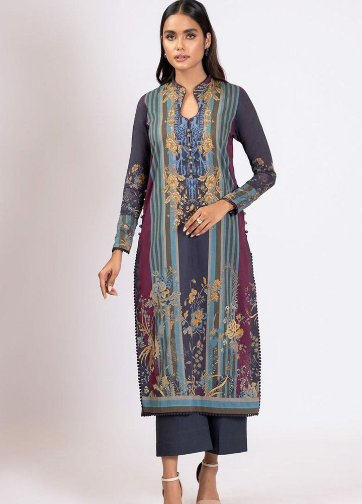 Al Karam Printed Lawn  Unstitched Kurti AK22S SS-60-22 Navy Blue - Summer Collection