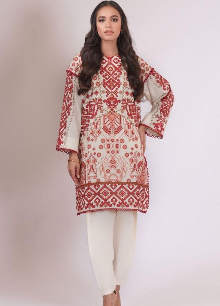 Al Karam Printed Lawn  Unstitched Kurti AK22S SS-60.1-22 Pink - Summer Collection