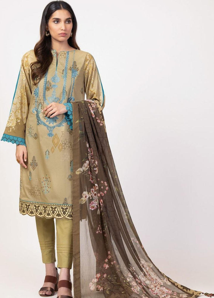 Al Karam Embroidered Lawn Suits Unstitched 3 Piece AK22S SS-7.1-22 Beige - Summer Collection