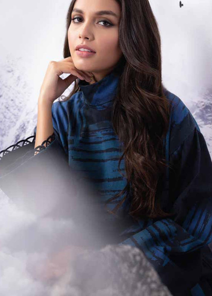 Al Karam Printed Khaddar Suits Unstitched 3 Piece AK21W FW-02-21 Blue - Winter Collection