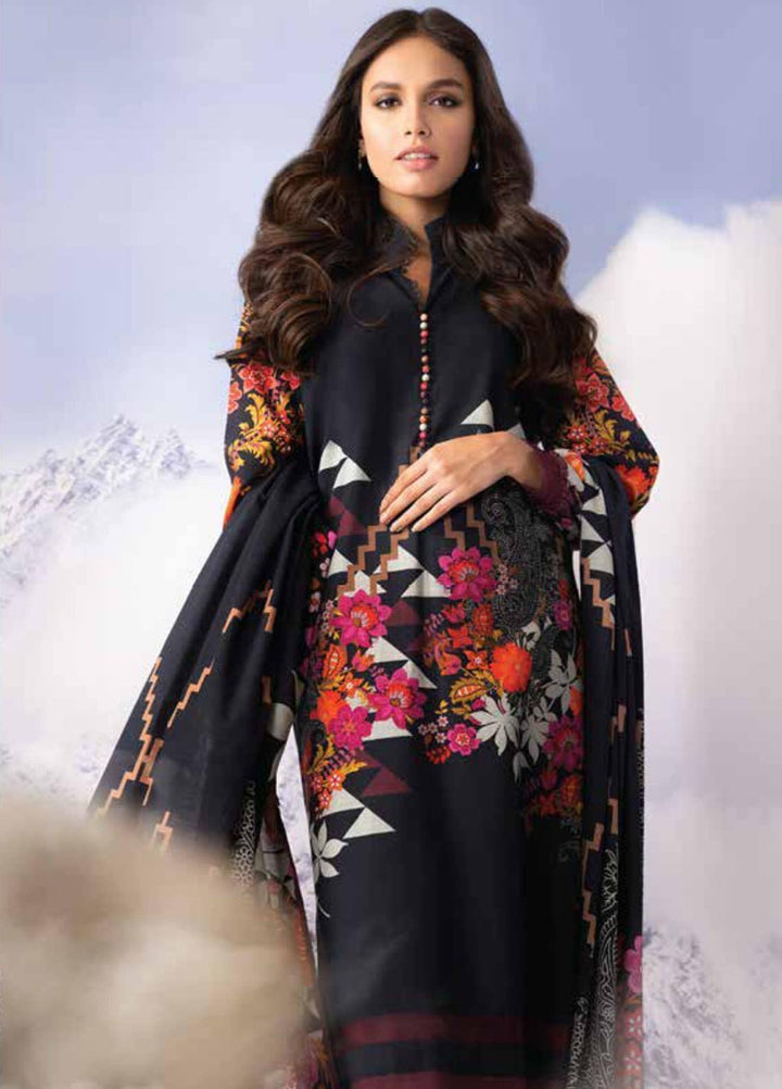 Al Karam Printed Khaddar Suits Unstitched 3 Piece AK21W FW-04-21 Black - Winter Collection
