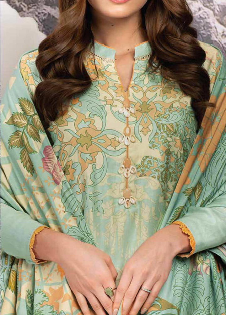 Al Karam Printed Twill Viscose Suits Unstitched 3 Piece AK21W FW-08-21 Mint Green - Winter Collection