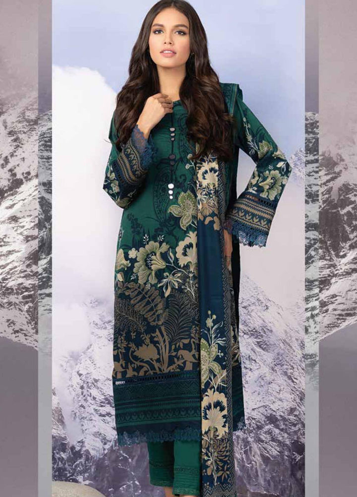 Al Karam Printed Twill Viscose Suits Unstitched 3 Piece AK21W FW-09-21 Green - Winter Collection