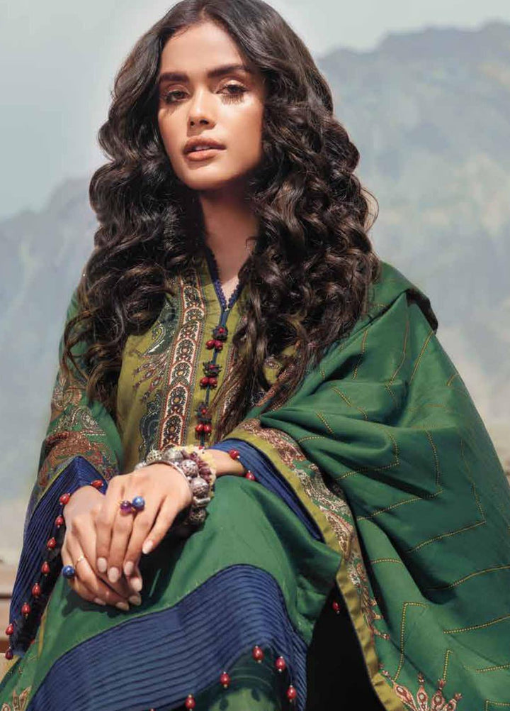 Al Karam Printed Twill Viscose Suits Unstitched 3 Piece AK21W FW-10.1-21 Green - Winter Collection