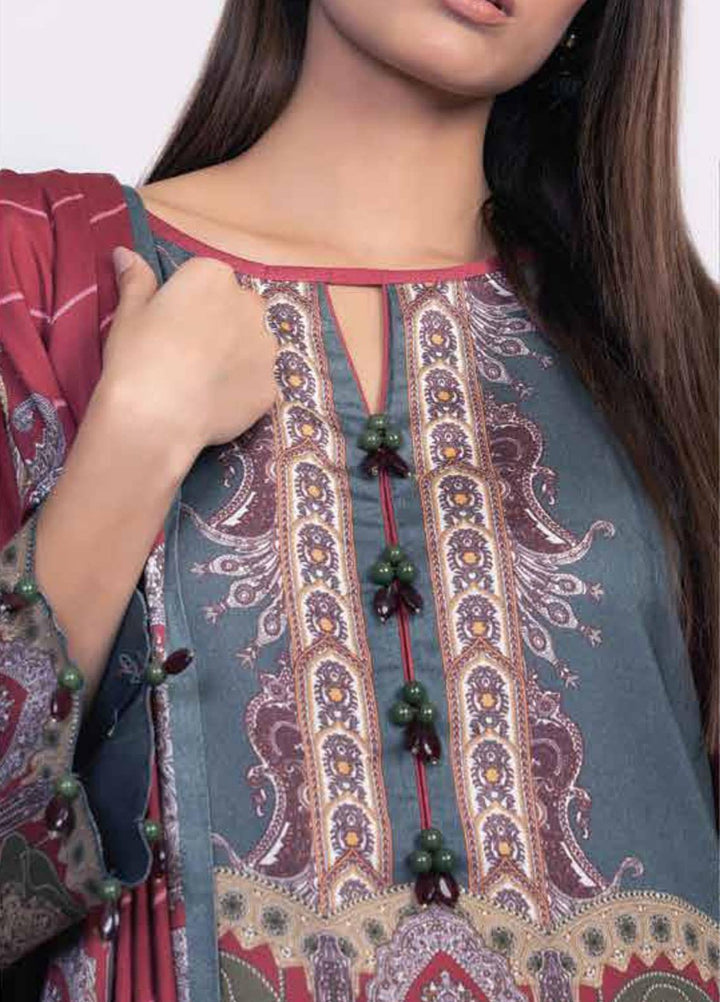 Al Karam Printed Twill Viscose Suits Unstitched 3 Piece AK21W FW-10.1-21 Red - Winter Collection