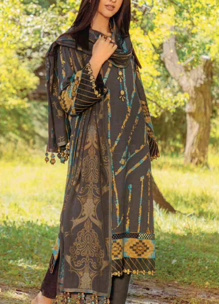 Al Karam Embroidered Khaddar Suits Unstitched 3 Piece AK21W FW-11-21 Grey - Winter Collection