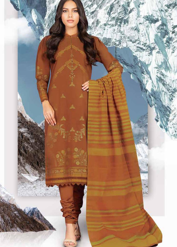 Al Karam Printed Jacquard Suits Unstitched 3 Piece AK21W FW-14.1-21 Brown - Winter Collection