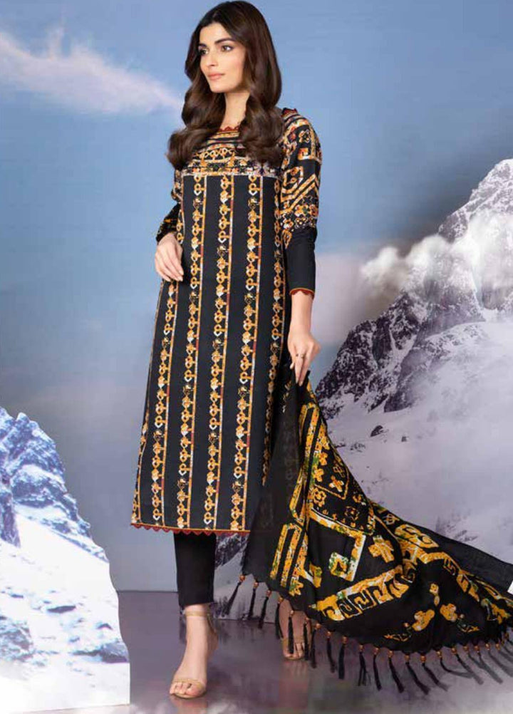 Al Karam Printed Khaddar Suits Unstitched 3 Piece AK21W FW-16-21 Black - Winter Collection