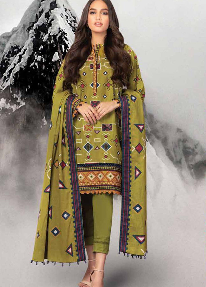 Al Karam Printed Khaddar Suits Unstitched 3 Piece AK21W FW-19.1-21 Green - Winter Collection