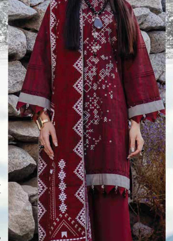 Al Karam Embroidered Khaddar Suits Unstitched 3 Piece AK21W FW-23-21 Maroon - Winter Collection