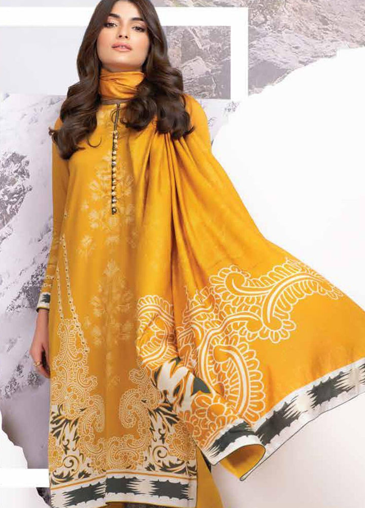 Al Karam Printed Twill Viscose Suits Unstitched 3 Piece AK21W FW-25.1-21 Mustard - Winter Collection