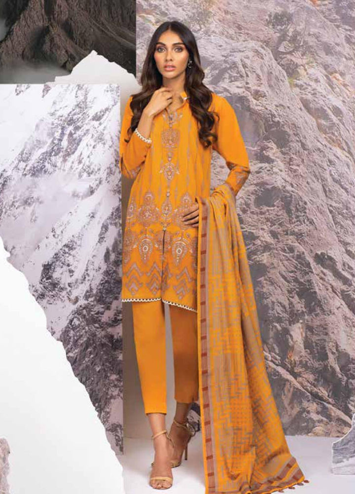 Al Karam Printed Khaddar Suits Unstitched 3 Piece AK21W FW-26-21 Mustard - Winter Collection