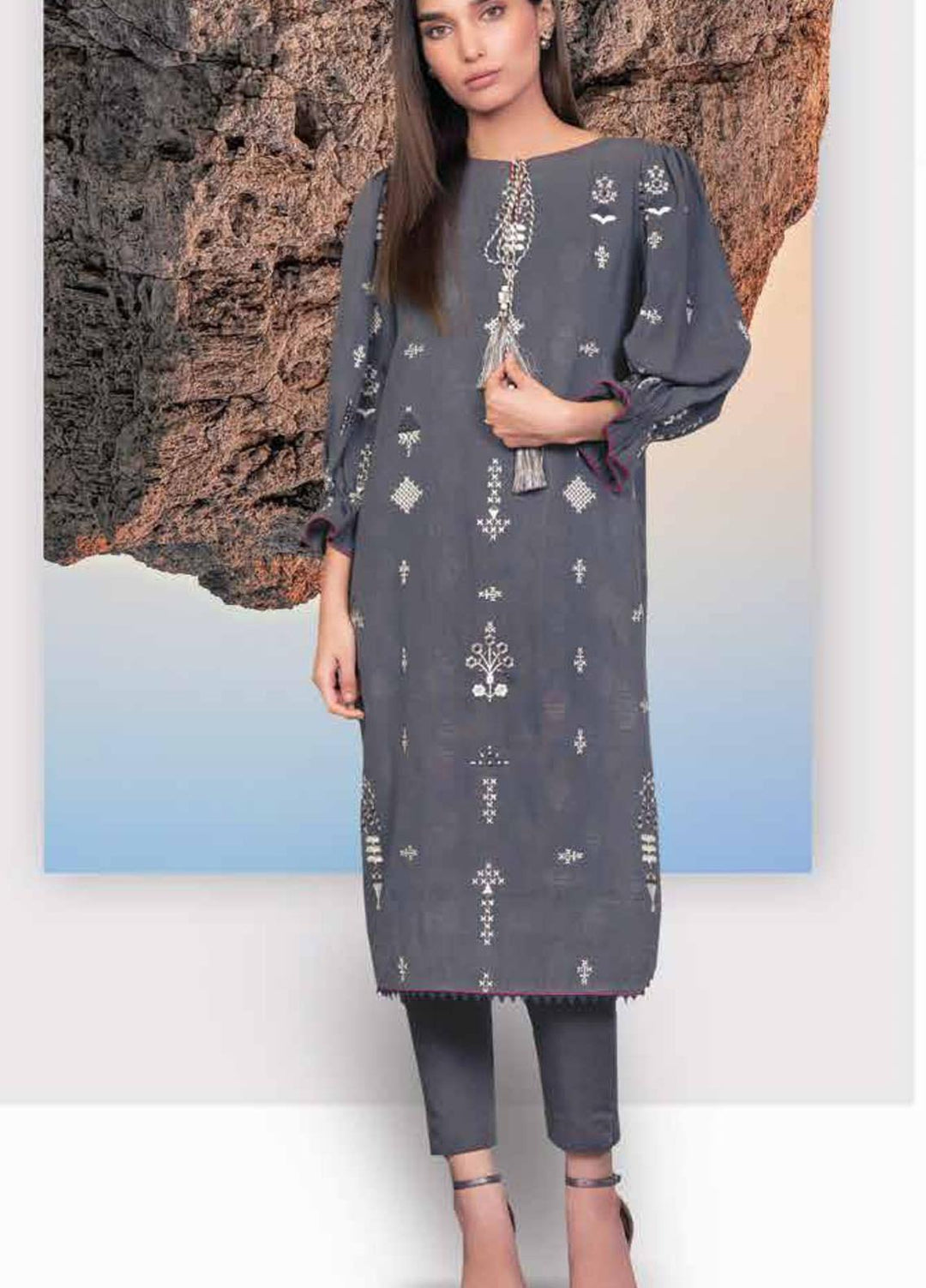Al Karam Embroidered Jacquard Suits Unstitched 2 Piece AK21W FW-29.1-21 Grey - Winter Collection