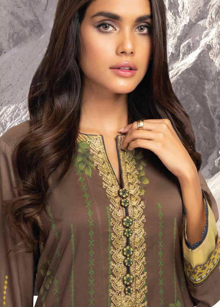 Al Karam Embroidered Viscose Suits Unstitched 2 Piece AK21W FW-30.1-21 Brown - Winter Collection