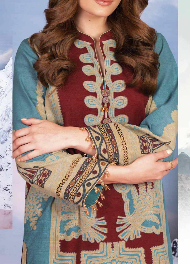 Al Karam Printed Khaddar Suits Unstitched 2 Piece AK21W FW-32-21 Turquoise - Winter Collection