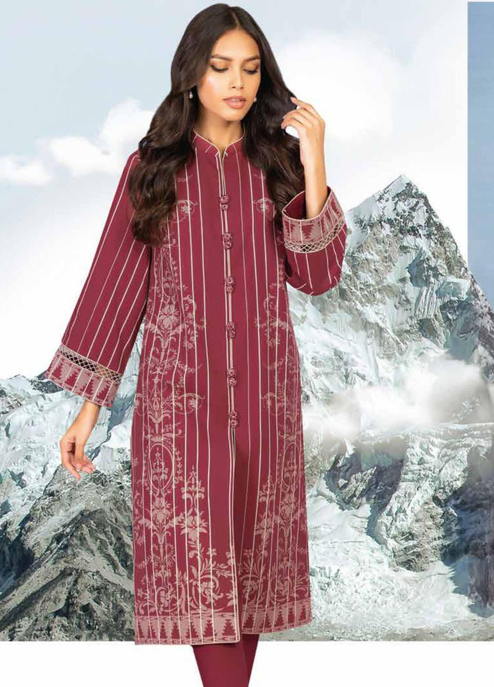 Al Karam Printed Yarn Dyed Suits Unstitched 2 Piece AK21W FW-33.1-21 Red - Winter Collection