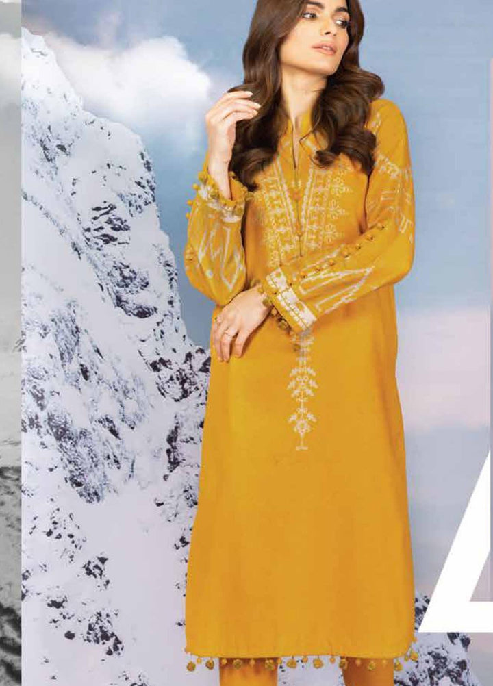 Al Karam Printed Karandi Suits Unstitched 2 Piece AK21W FW-37.1-21 Yellow - Winter Collection