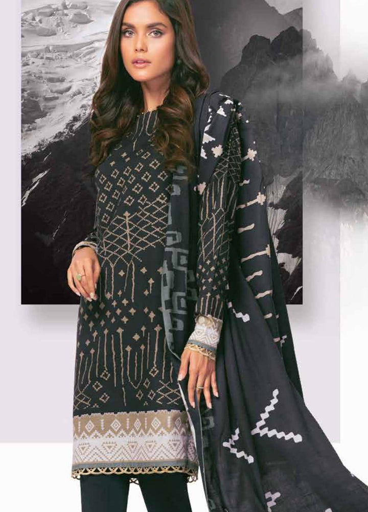 Al Karam Printed Khaddar Suits Unstitched 3 Piece AK21W FW-4.1-21 Black - Winter Collection