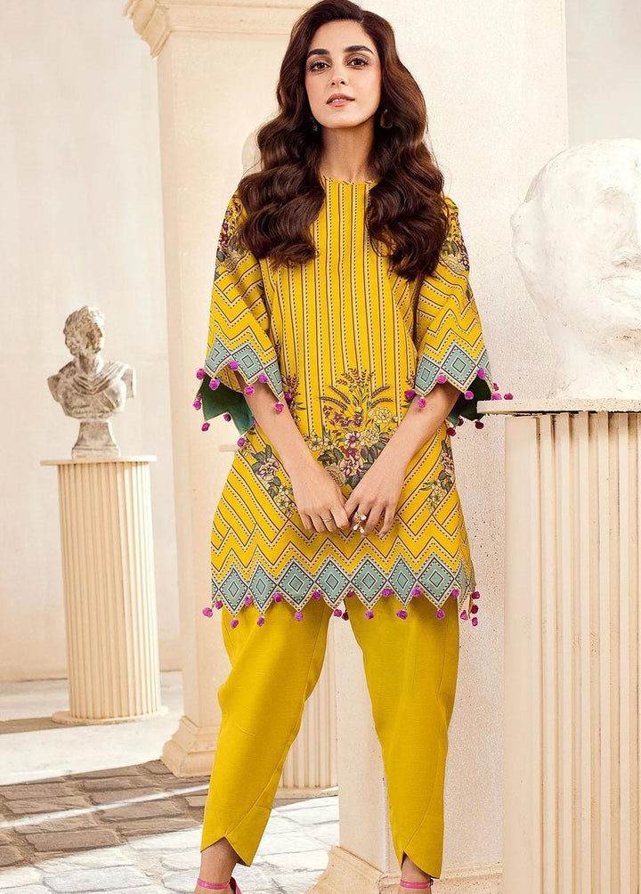 Al Karam Printed Khaddar Suits Unstitched 2 Piece AK22W FW-38.1-22-Yellow - Winter Collection