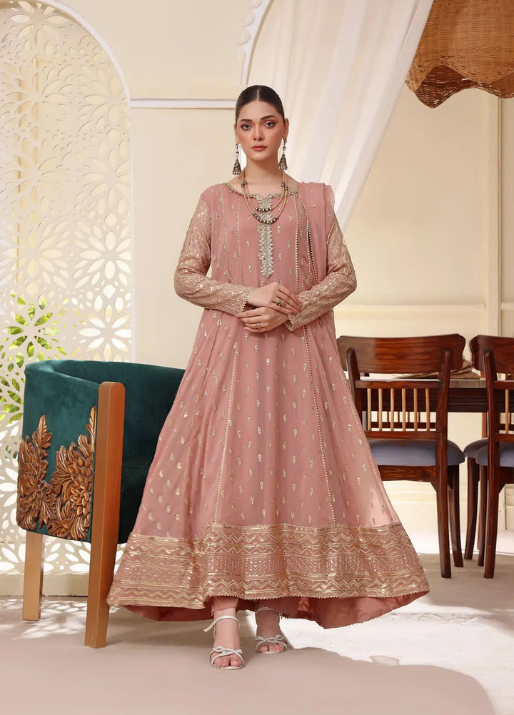 Al Siyaab Pret Embroidered Chiffon 3 Piece Suit Bahaar Tea Pink