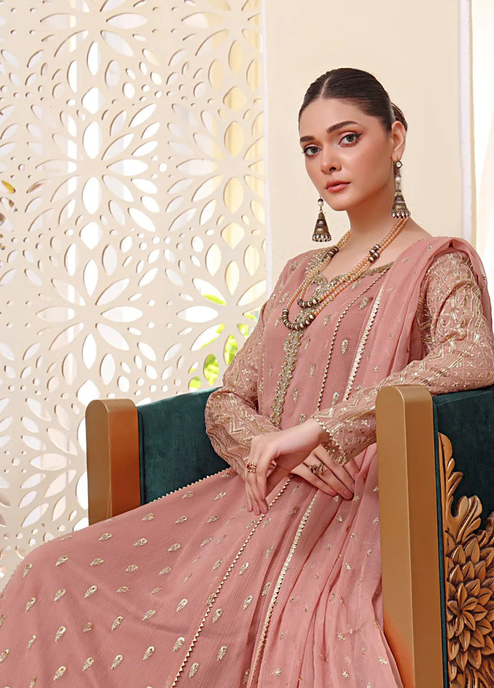 Al Siyaab Pret Embroidered Chiffon 3 Piece Suit Bahaar Tea Pink