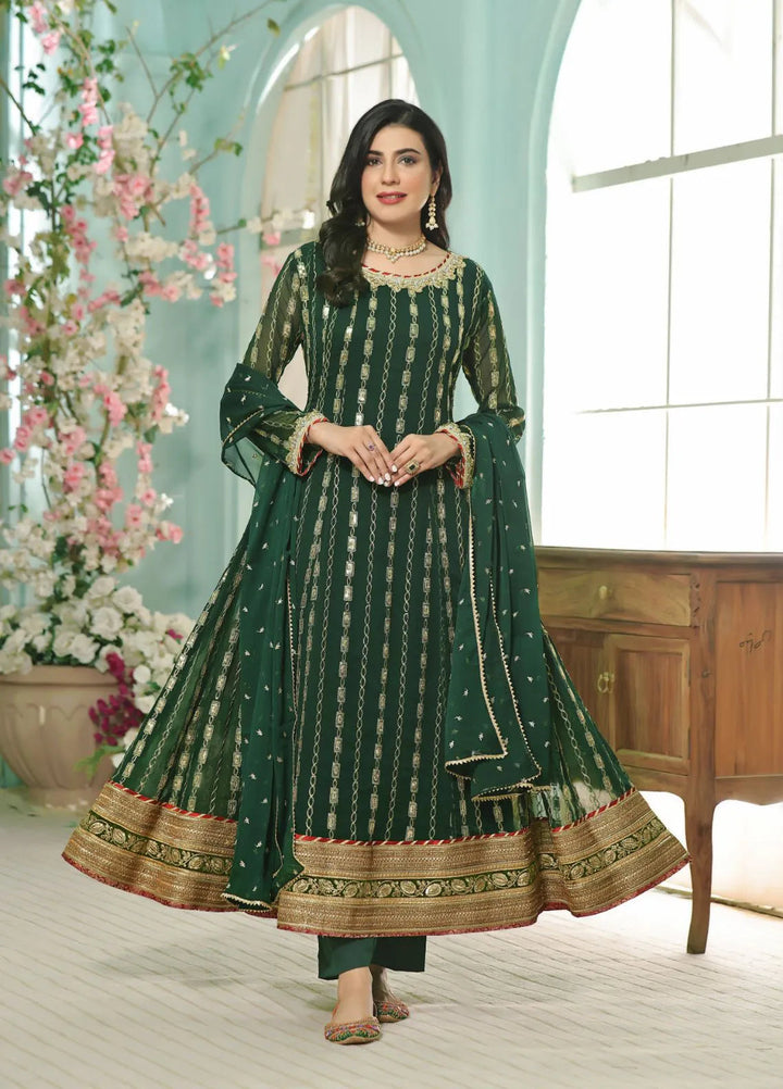 Al Siyaab Pret Embroidered Chiffon 3 Piece Suit Gulaal Kai Green