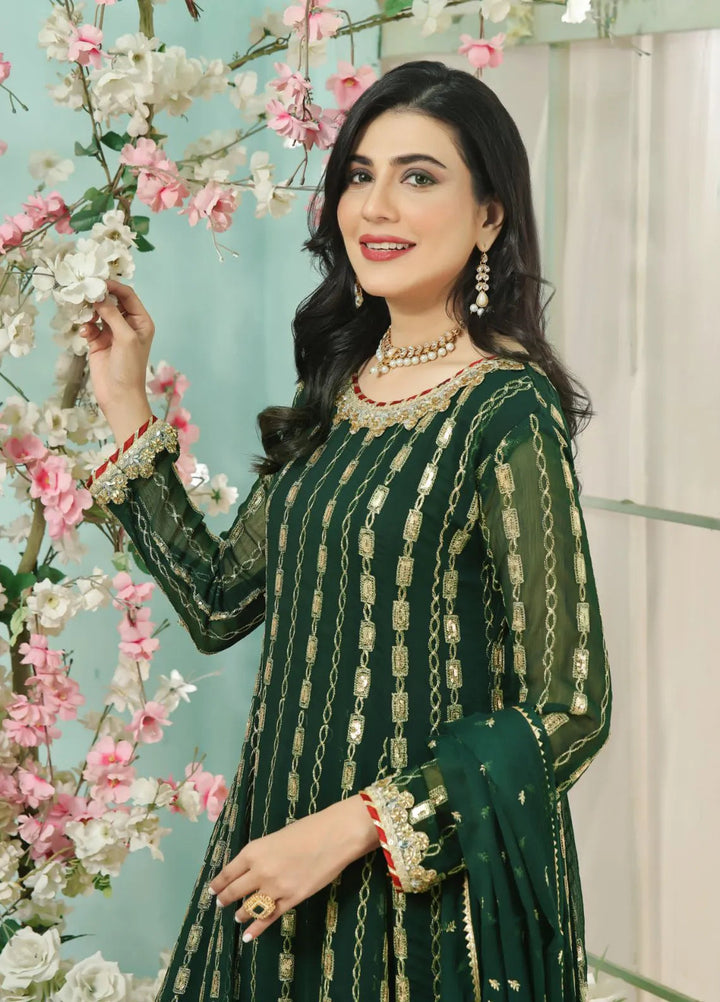 Al Siyaab Pret Embroidered Chiffon 3 Piece Suit Gulaal Kai Green